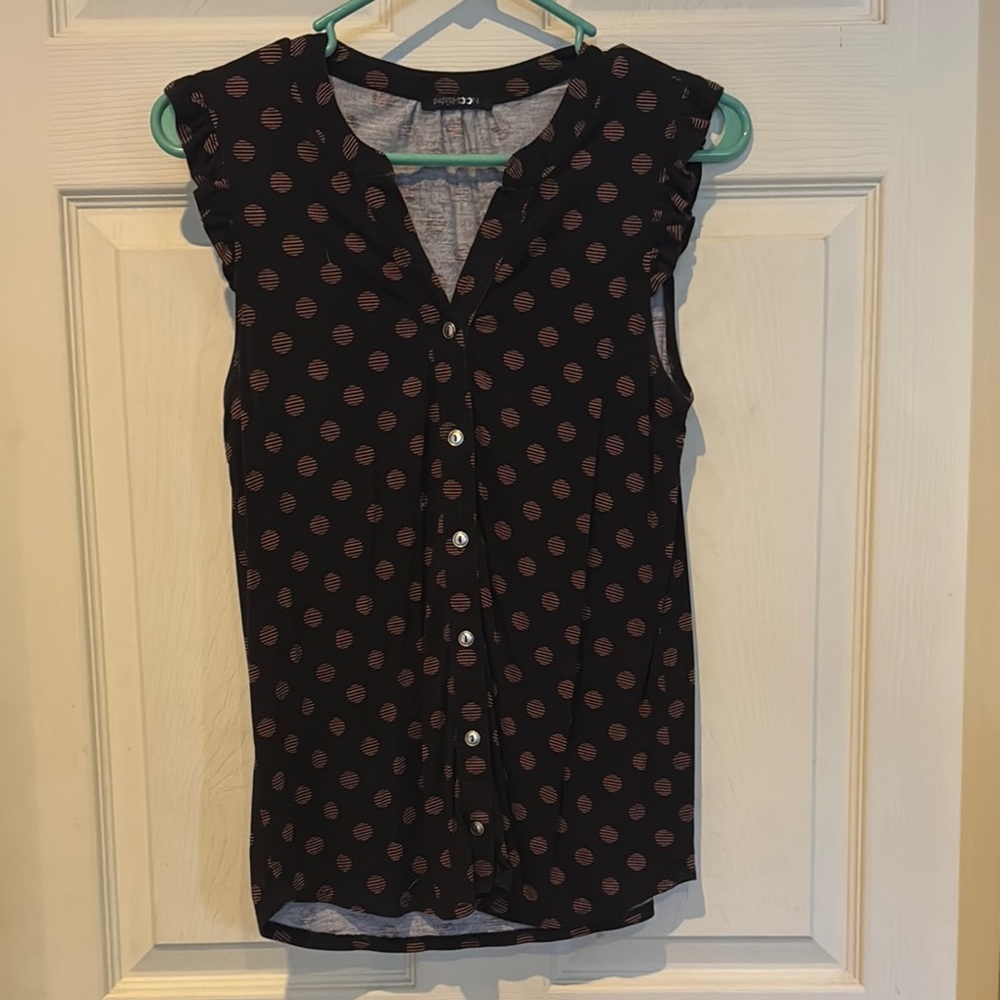 Polka Dot Sleeveless Top - Black and Pink
